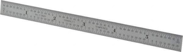 Starrett - 6" Long, 1/64, 1/32, 1/16, 1/8" Graduation, Flexible Steel Rule - 4R Graduation Style, 1/2" Wide, Silver, Satin Chrome Finish - USA Tool & Supply
