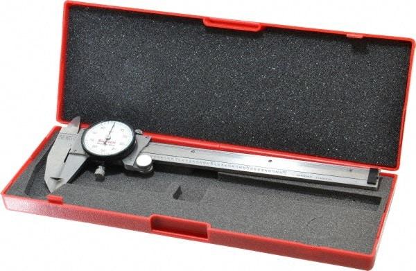 Starrett - 0" to 6" Range, 0.001" Graduation, 0.1" per Revolution, Dial Caliper - White Face, 1-1/2" Jaw Length, Accurate to 0.0010" - USA Tool & Supply