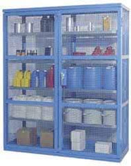 Denios - 2 Door, 8 Shelf, Blue Steel Caged Containment Shelving Safety Cabinet for Corrosive Chemicals - 87" High x 74" Wide x 28" Deep, Manual Closing Door - USA Tool & Supply