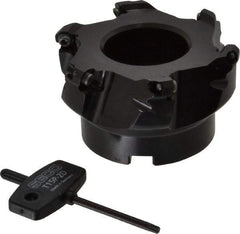 Seco - 3.15" Cut Diam, 1" Arbor Hole, 0.138" Max Depth of Cut, 43° Indexable Chamfer & Angle Face Mill - 6 Inserts, OF.. 05T305 Insert, Right Hand Cut, 6 Flutes, Series R220.43 - USA Tool & Supply