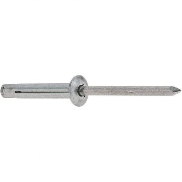 RivetKing - Size 0640 Dome Head Aluminum Tri Folding Blind Rivet - Aluminum Mandrel, 0.157" to 5/8" Grip, 0.386" Head Diam, 0.196" to 0.209" Hole Diam, 1.2" Length Under Head, 3/16" Body Diam - USA Tool & Supply