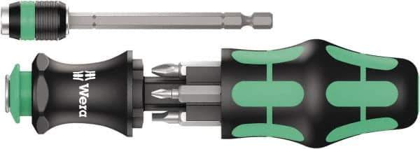 Wera - 8 Piece Bit Screwdriver - Phillips, Slotted, Square, with Storage - USA Tool & Supply