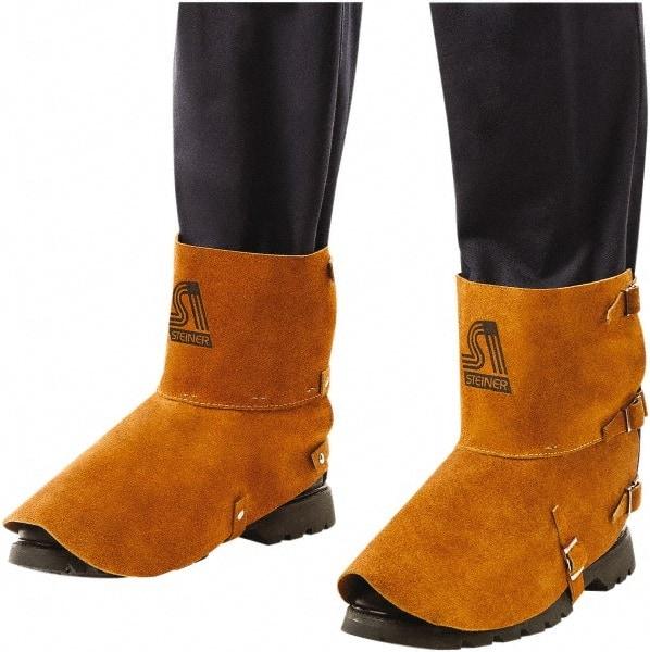 Steiner - Men's 7 General Purpose Spats - 5" High, Plain Toe, Leather Upper, Brown, Adjustable Leather Strap - USA Tool & Supply