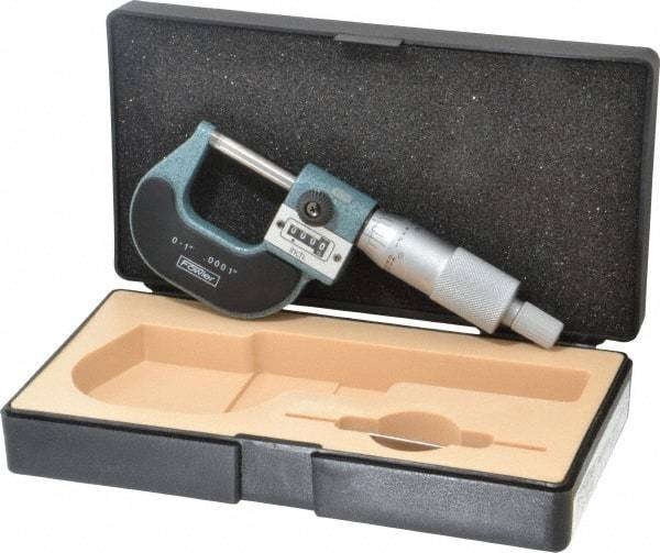 Fowler - 0 to 1" Range, 0.0001" Graduation, Mechanical Outside Micrometer - Ratchet Stop Thimble, Accurate to 0.0001", Digital Counter - USA Tool & Supply