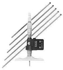 Fowler - 0 to 150mm Range, 4" Base Length, 6 Rods, Friction Thimble, Electronic Depth Micrometer - No Water Resistance Rating, 0.00005" Resolution, 0.176" Rod Diam, 357 Battery, - USA Tool & Supply