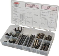 Made in USA - 300 Piece, 1/16 to 3/8" Pin Diam, Spring Pin Assortment - Steel - USA Tool & Supply