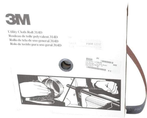 3M - 1-1/2" x 50 Yd 50 Grit Aluminum Oxide Cloth Roll - Coarse Grade, X Weighted Backing - USA Tool & Supply