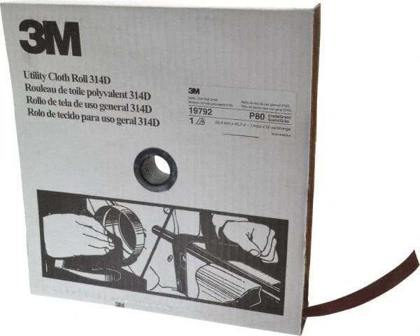 3M - 1" x 50 Yd 80 Grit Aluminum Oxide Cloth Roll - Medium Grade, J Weighted Backing - USA Tool & Supply