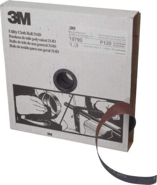 3M - 1" x 50 Yd 120 Grit Aluminum Oxide Cloth Roll - Fine Grade, J Weighted Backing - USA Tool & Supply