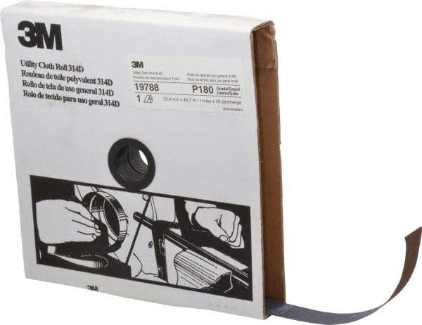 3M - 1" x 50 Yd 180 Grit Aluminum Oxide Cloth Roll - Very Fine Grade, J Weighted Backing - USA Tool & Supply