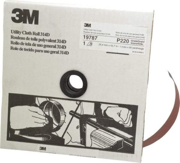 3M - 1" x 50 Yd 220 Grit Aluminum Oxide Cloth Roll - Very Fine Grade, J Weighted Backing - USA Tool & Supply