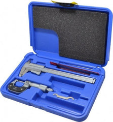 Value Collection - 3 Piece, Machinist Caliper and Micrometer Tool Kit - 0 to 1 Inch Micrometer, 0.0001 Inch Graduation - USA Tool & Supply