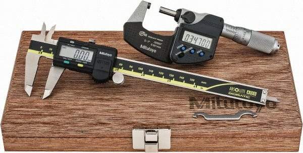 Mitutoyo - 4 Piece, Machinist Caliper and Micrometer Tool Kit - 0 to 6 Inch Caliper, 0 to 1 Inch Micrometer, 0.0001 Inch Graduation - USA Tool & Supply