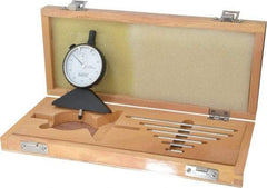Value Collection - 0 to 10 Inch Range, Steel, White Dial Depth Gage - 0.001 Inch Graduation, 0.001 Inch Accuracy, 1/2 Inch Travel, 3-1/8 Inch Base Measuring Length - USA Tool & Supply