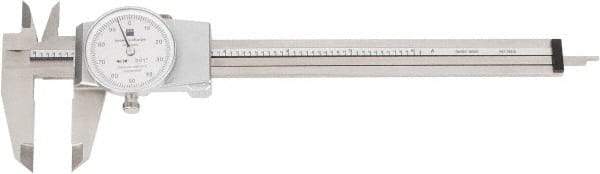 TESA Brown & Sharpe - 0" to 6" Range, 0.001" Graduation, 0.1" per Revolution, Dial Caliper - White Face, 1.5" Jaw Length - USA Tool & Supply