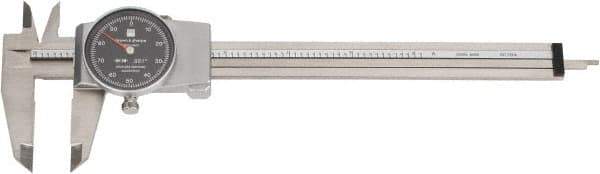 TESA Brown & Sharpe - 0" to 6" Range, 0.001" Graduation, 0.1" per Revolution, Dial Caliper - Black Face, 1.5" Jaw Length - USA Tool & Supply