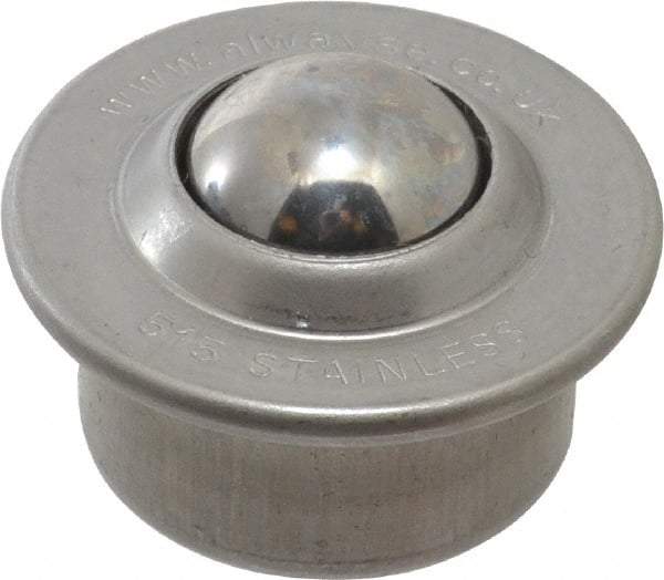 SKF - Round, Stainless Steel Ball Transfer - 9.5mm Mount Height, 77 Lb. Capacity - USA Tool & Supply