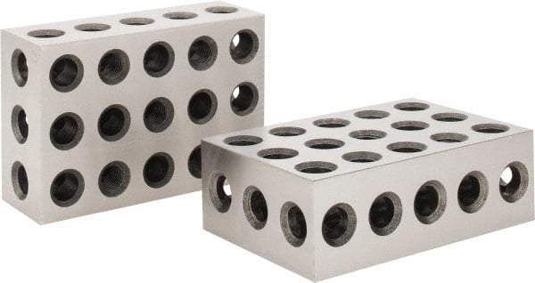 Value Collection - 0.0003 Squareness Per Inch, Hardened Steel, 2-4-6 Block with 23 Hole Setup Block - 0.0001 to 0.0007 Inch Overall Tolerance, 5/8-11 Inch Tapped Hole Size, 56-60 HRC Hardness, Sold As Matched Pair - USA Tool & Supply