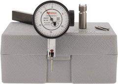 Mitutoyo - 9 Piece, 0" to 0.06" Measuring Range, 40mm Dial Diam, 0-15-0 Dial Reading, White Dial Test Indicator Kit - 0.0005" Accuracy, 0.78" Contact Point Length, 0.039, 0.079 & 0.118" Ball Diam, 0.0005" Dial Graduation - USA Tool & Supply