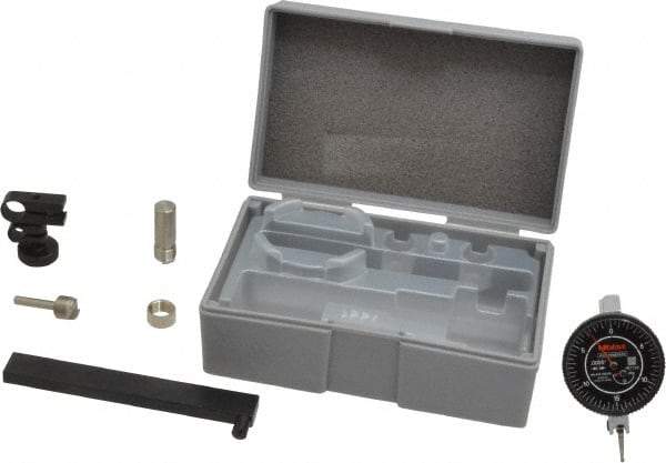 Mitutoyo - 9 Piece, 0" to 0.06" Measuring Range, 40mm Dial Diam, 0-15-0 Dial Reading, Black Dial Test Indicator Kit - 0.0005" Accuracy, 0.78" Contact Point Length, 0.039, 0.079 & 0.118" Ball Diam, 0.0005" Dial Graduation - USA Tool & Supply