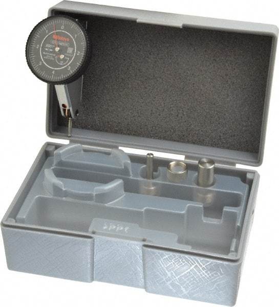 Mitutoyo - 0.016 Inch Range, 0.0001 Inch Dial Graduation, Horizontal Dial Test Indicator - 1.5748 Inch Black Dial, 0-4-0 Dial Reading, Accurate to 0.0002 Inch - USA Tool & Supply