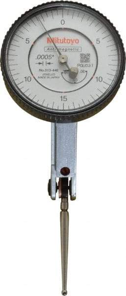Mitutoyo - 0.06 Inch Range, 0.0005 Inch Dial Graduation, Horizontal Dial Test Indicator - 1.5748 Inch White Dial, 0-15-0 Dial Reading, Accurate to 0.0005 Inch - USA Tool & Supply