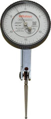 Mitutoyo - 0.06 Inch Range, 0.0005 Inch Dial Graduation, Horizontal Dial Test Indicator - 1.5748 Inch White Dial, 0-15-0 Dial Reading, Accurate to 0.0005 Inch - USA Tool & Supply