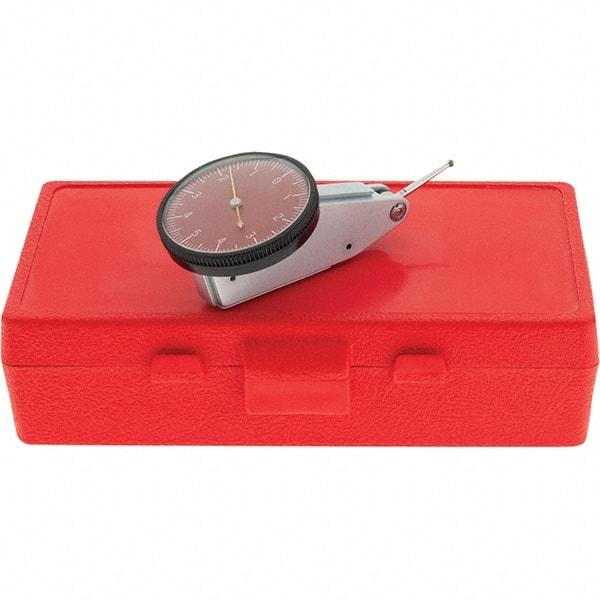 Starrett - 0.01 Inch Range, 0.0001 Inch Dial Graduation, Horizontal Dial Test Indicator - 1-3/8 Inch Red Dial, 0-5-0 Dial Reading, Includes NIST Traceability Certification - USA Tool & Supply