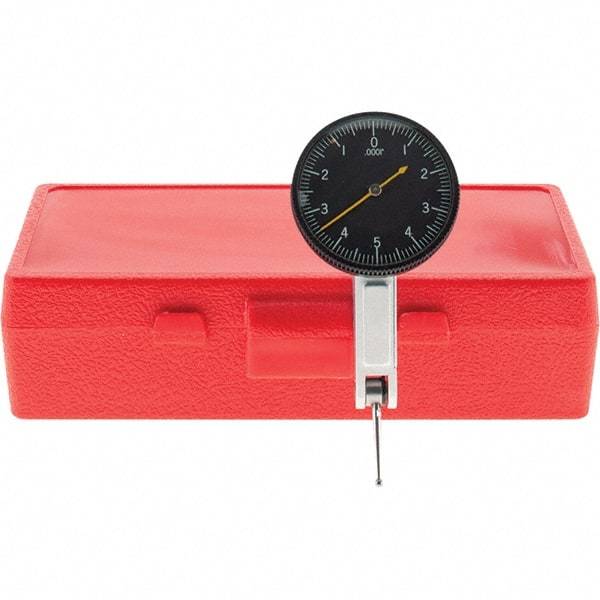 Starrett - 0.01 Inch Range, 0.0001 Inch Dial Graduation, Horizontal Dial Test Indicator - 1-3/8 Inch Black Dial, 0-5-0 Dial Reading, Includes NIST Traceability Certification - USA Tool & Supply