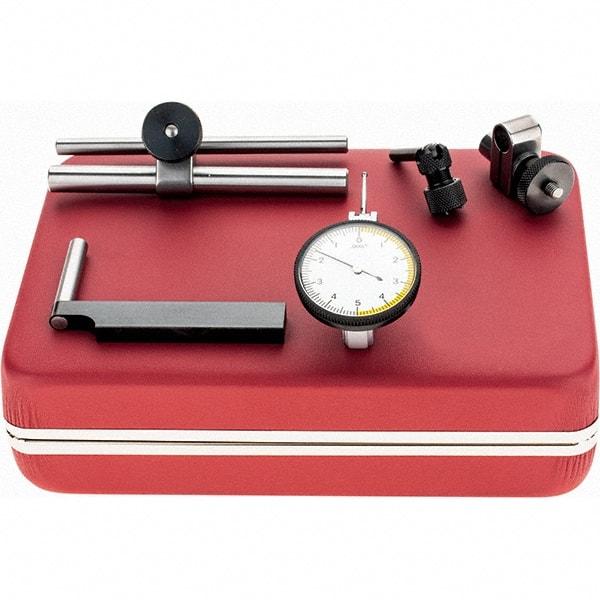 Starrett - 5 Piece, 0" to 0.01" Measuring Range, 1-3/8" Dial Diam, 0-5-0 Dial Reading, Red Dial Test Indicator Kit - 13/16" Contact Point Length, 1.98mm Ball Diam, 0.0001" Dial Graduation - USA Tool & Supply
