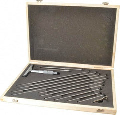 Fowler - 0 to 12" Range, 12 Rod, Satin Chrome Finish Mechanical Depth Micrometer - Ratchet Stop Thimble, 4" Base Length, 0.01mm Graduation, 0.176" Rod Diam - USA Tool & Supply
