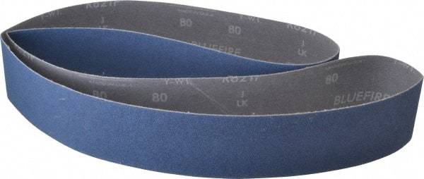 Norton - 2-1/2" Wide x 60" OAL, 80 Grit, Zirconia Alumina Abrasive Belt - Zirconia Alumina, Medium, Coated, Y Weighted Cloth Backing, Dry, Series R821 - USA Tool & Supply