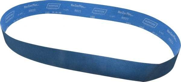 Norton - 2-1/2" Wide x 60" OAL, 120 Grit, Zirconia Alumina Abrasive Belt - Zirconia Alumina, Fine, Coated, X Weighted Cloth Backing, Series R823 - USA Tool & Supply