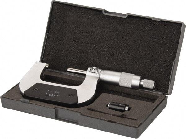 Value Collection - 1 to 2" Range, 0.001" Graduation, Mechanical Outside Micrometer - Ratchet Stop Thimble - USA Tool & Supply