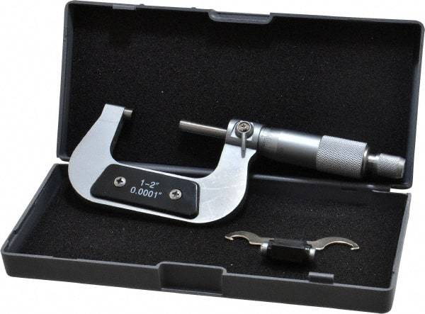 Value Collection - 1 to 2" Range, 0.0001" Graduation, Mechanical Outside Micrometer - Ratchet Stop Thimble - USA Tool & Supply