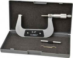 Value Collection - 3 to 4" Range, 0.0001" Graduation, Mechanical Outside Micrometer - Ratchet Stop Thimble - USA Tool & Supply