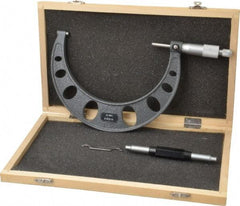 Value Collection - 5 to 6" Range, 0.0001" Graduation, Mechanical Outside Micrometer - Ratchet Stop Thimble - USA Tool & Supply