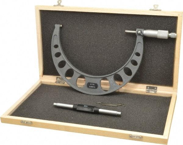 Value Collection - 6 to 7" Range, 0.0001" Graduation, Mechanical Outside Micrometer - Ratchet Stop Thimble - USA Tool & Supply