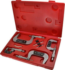 Value Collection - 0 to 4" Range, 4 Piece Mechanical Outside Micrometer Set - 0.0001" Graduation, 0.000160, 0.000200 Accuracy, Ratchet Stop Thimble, Carbide Tipped, Forged Steel (Frame) Face - USA Tool & Supply