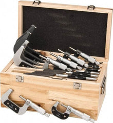 Value Collection - 0 to 6" Range, 6 Piece Mechanical Outside Micrometer Set - 0.0001" Graduation, 0.000160, 0.000200, 0.000240 Accuracy, Ratchet Stop Thimble, Carbide Tipped, Forged Steel (Frame) Face - USA Tool & Supply