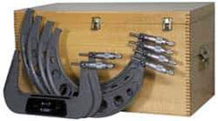 Value Collection - 6 to 12" Range, 6 Piece Mechanical Outside Micrometer Set - 0.0001" Graduation, 0.000280, 0.000320, 0.000360 Accuracy, Ratchet Stop Thimble, Carbide Tipped, Tubular Steel (Frame) Face - USA Tool & Supply