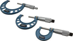 Fowler - 0 to 3" Range, 3 Piece Mechanical Outside Micrometer Set - 0.0001" Graduation, Friction (0 to 2"), Ratchet Stop (2 to 3") Thimble, Carbide Tipped Face - USA Tool & Supply