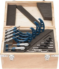 Fowler - 0 to 6 " Range, 6 Piece Mechanical Outside Micrometer Set - 0.0001" Graduation, Friction (0 to 2"), Ratchet Stop (2 to 6") Thimble, Carbide Tipped Face - USA Tool & Supply