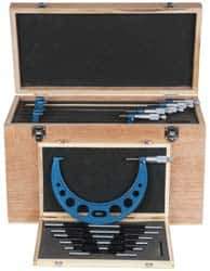 Fowler - 6 to 12" Range, 6 Piece Mechanical Outside Micrometer Set - 0.0001" Graduation, Ratchet Stop Thimble, Carbide Tipped Face - USA Tool & Supply