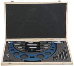 Fowler - Mechanical, 6 to 12 Inch Range, Carbide Face Interchangeable Anvil Micrometer - Ratchet Stop Thimble, 0.001 Inch Graduation, Includes Case and Standards - USA Tool & Supply