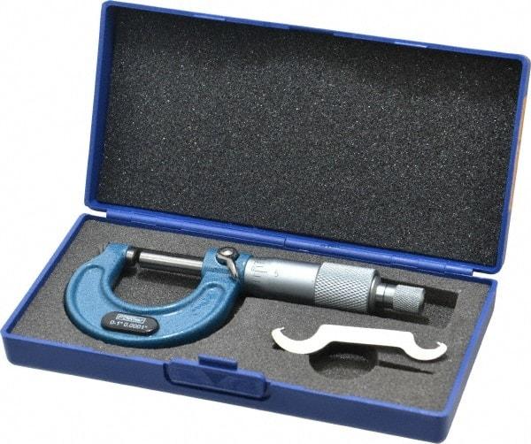 Fowler - Mechanical, 0 to 1 Inch Measurement, Baked Enamel Frame, Satin Chrome Graduations, Ball Anvil Micrometer - Accuracy up to 0.0001 Inch, 0.0001 Inch Graduation, Ratchet Stop Thimble - USA Tool & Supply