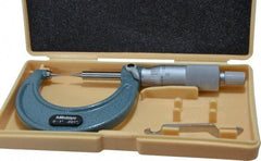 Mitutoyo - 1 Inch, 38mm Throat Depth, Ratchet Stop, Mechanical Point Micrometer - Accurate Up to 0.00015 Inch, 0.001 Inch Graduation, 0.5039 Inch Point Length, 15° Point Angle, 18mm Head Diameter, 6.35mm Spindle Diameter - USA Tool & Supply