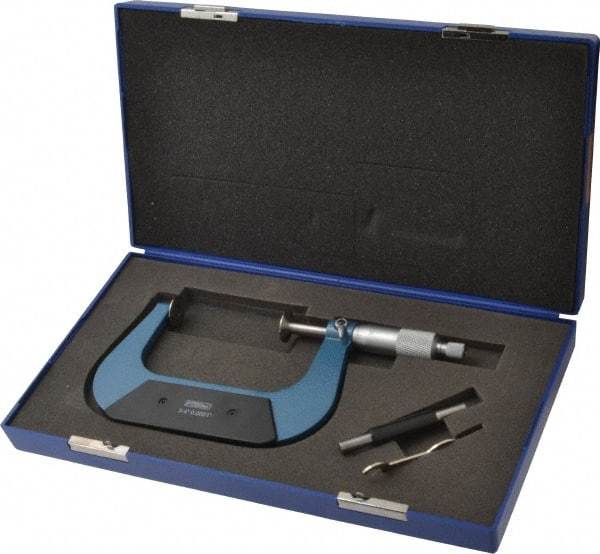 Fowler - 3 to 4 Inch, 0.001 Inch Graduation, Ratchet Stop Thimble, Mechanical Disc Micrometer - 0.00024 Inch Accuracy, 0.945 Inch Disc, 0.256 Inch Spindle - USA Tool & Supply