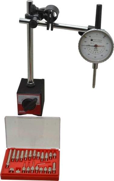 TESA Brown & Sharpe - 0.001" Graduation, 0-100 Dial Reading, Indicator & Base Kit - 2-1/4" Dial Diam - USA Tool & Supply