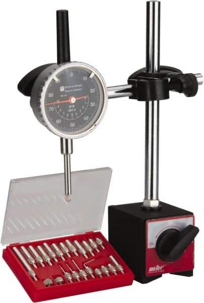 TESA Brown & Sharpe - 0.001" Graduation, 0-100 Dial Reading, Indicator & Base Kit - 2-1/4" Dial Diam - USA Tool & Supply